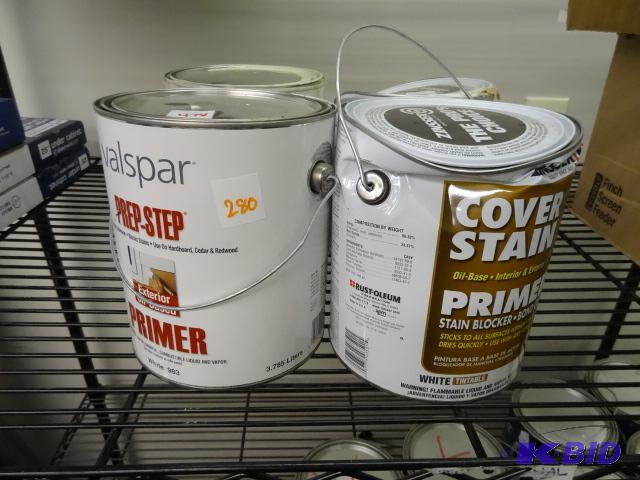 lot 280 image: LARGE LOT NEW PAINT PRIMER qty 4 gallons inc...