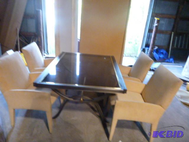 lot 6 image: Nice Glass Top Table with 4 Padded Chairs Tab...