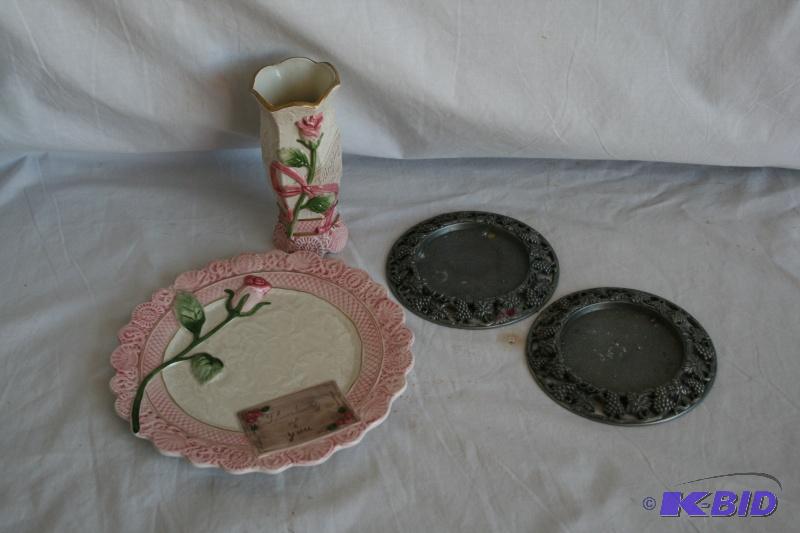 Vase 6&quot T, decorative plate, pillar cand...
