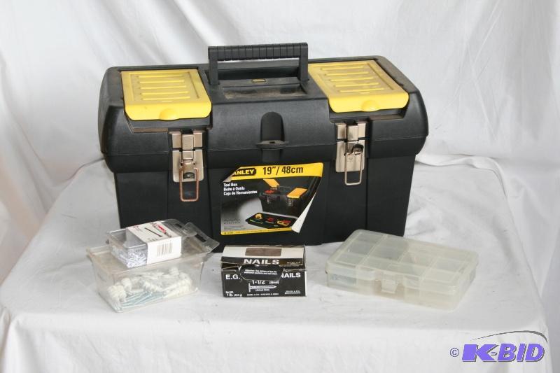 Stanley tool box, misc. nails...