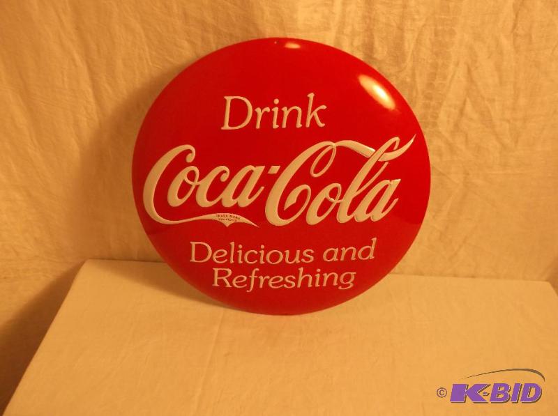 lot 10 image: Collectable embossed Coke sign 14 18" d...