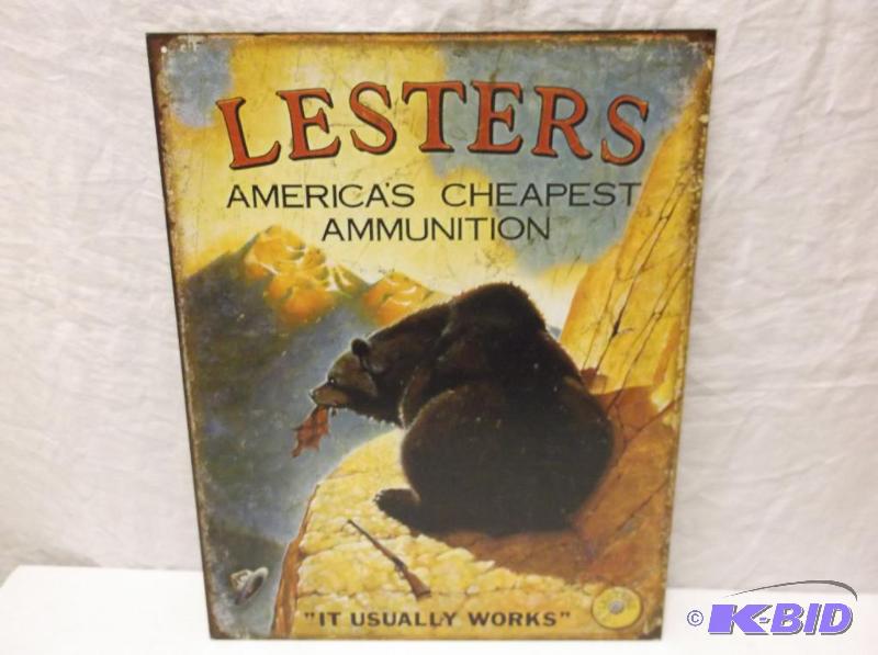 lot 15 image: Collectable LESTERS ammunition sign appears i...
