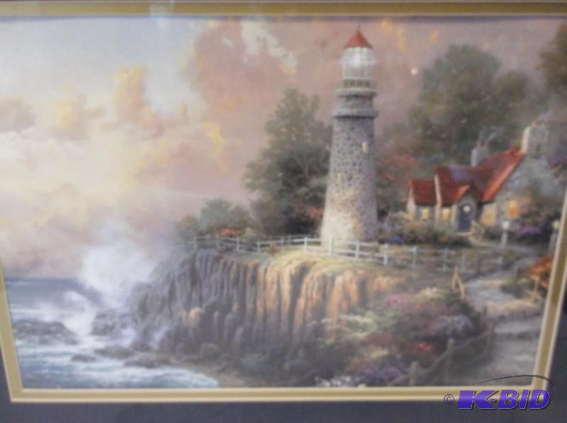 lot 19 image: Nice lighthouse picture in solid wood frame a...