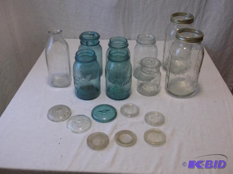 lot 22 image: Nice lot of vintage jars with quart milk jug ...