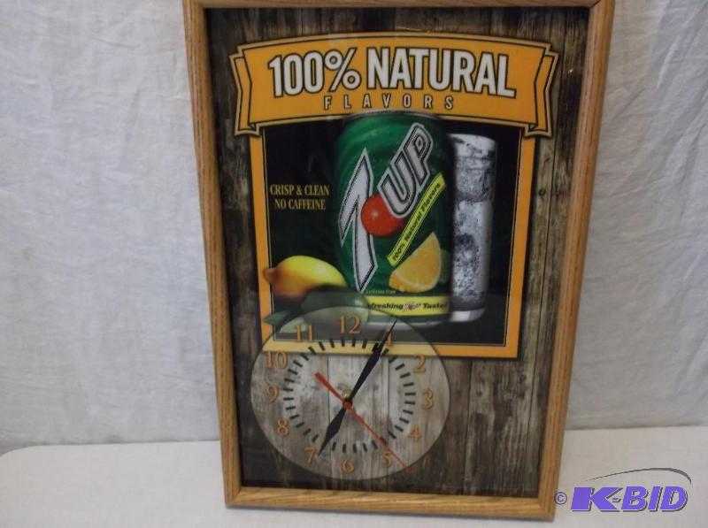 lot 32 image: Nice 7 up clock with solid wood frame measuri...