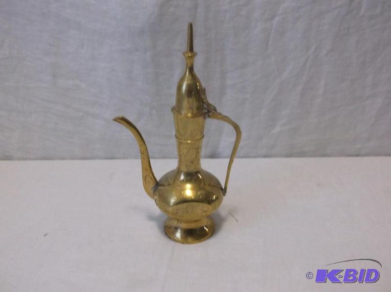 lot 35 image: Nice cast brass tea pot 8 12" T appears...