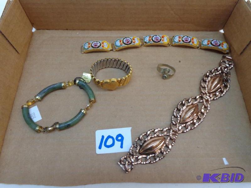 lot 109 image: Bracelets and a Ring (1) Genuine Jade Made in...