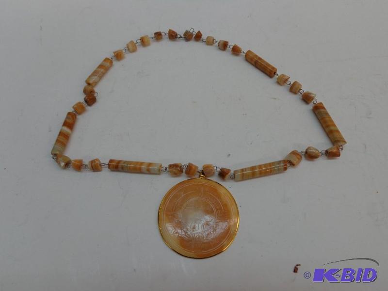 lot 110 image: Carved Stone Necklace wPendant...