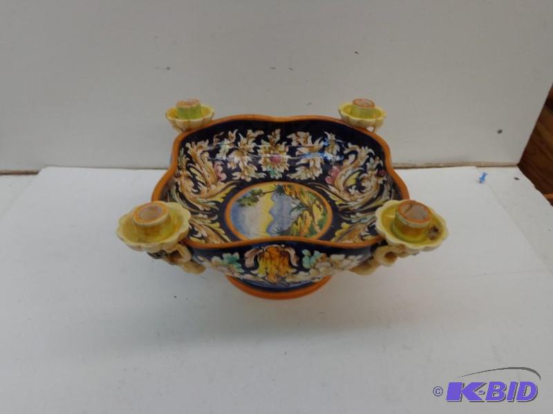 lot 142 image: Hand Painted Suspended Bowl w4 Candle Holder...