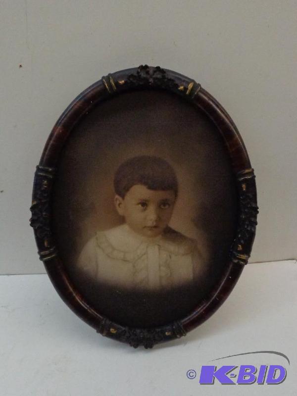 lot 144 image: Antique Wooden Frame wWatercolored Over Phot...
