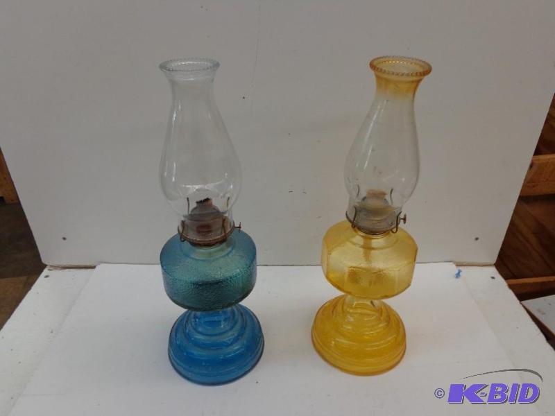 lot 148 image: 2 Eagle Kerosene Lamps (1) Blue Glass Base&nb...