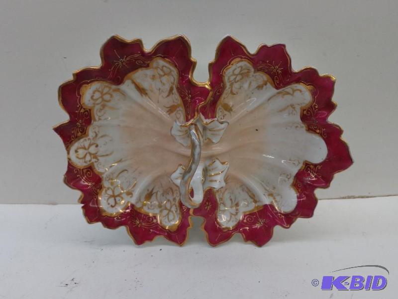 lot 167 image: Antique Dual Sided Glass Tray wCenter Handle...