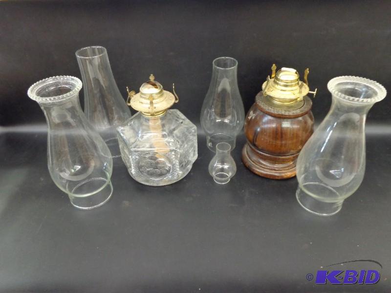 lot 177 image: 2 Kerosene Lamps (1) Wooden Base 15&quot x 5...