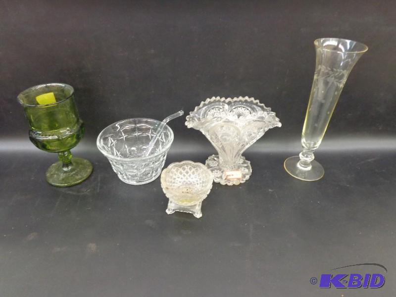 lot 212 image: Green Glass Goblet, Clear Tall Glass and More...