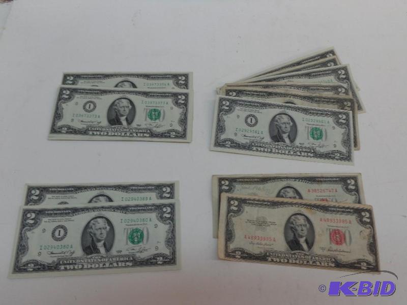 lot 61 image: 2 Dollar Bills 39 Total Bills (20) Bills in S...