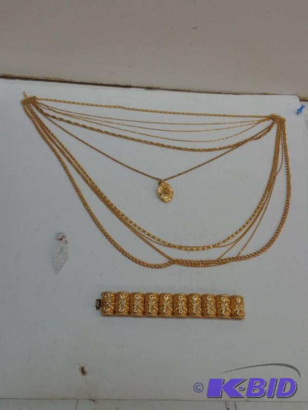 lot 64 image: Gold Bracelet and Necklace wLocket 1 White C...