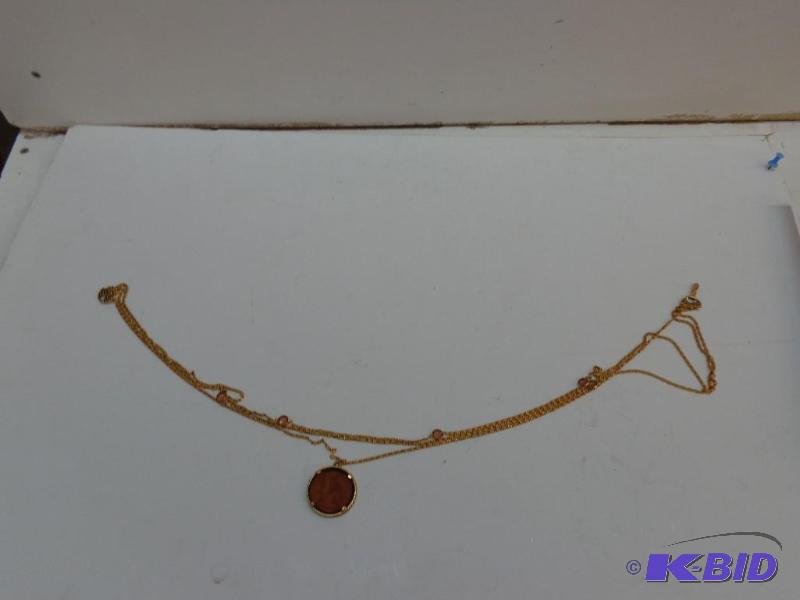lot 66 image: Goldette&nbspNecklace wBrown Stone Medallio...