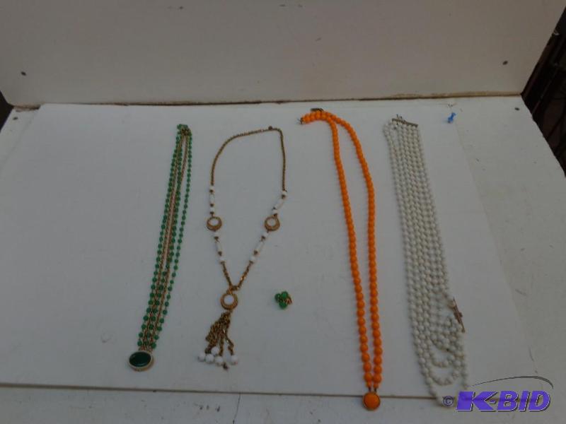 lot 67 image: White, Orange and Green Beaded Necklaces Fine...