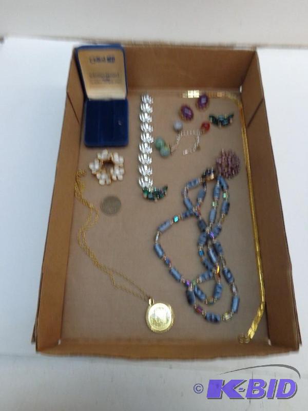 lot 71 image: Necklace, Bracelets, Pins, and Clip On Ear Ri...