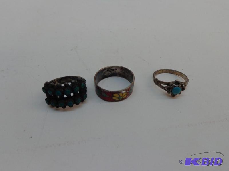 lot 87 image: 2 Sterling Rings and 1 Sterling Plate Ring...