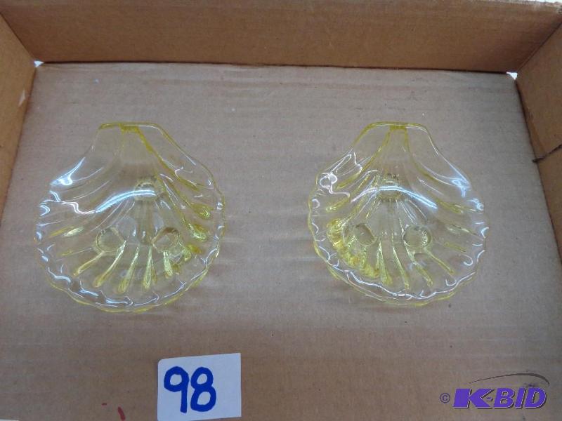 lot 98 image: 2 Yellow Glass Salt Coffers&nbsp Shell Shape...