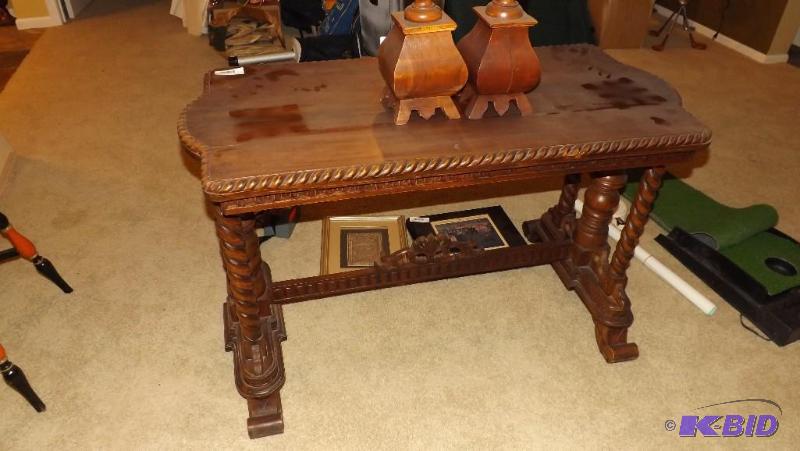 Antique Hand Carved Library Desk or Side Tabl...