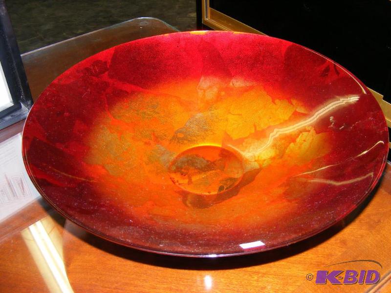 decorative red and gold bowl, some peeling...