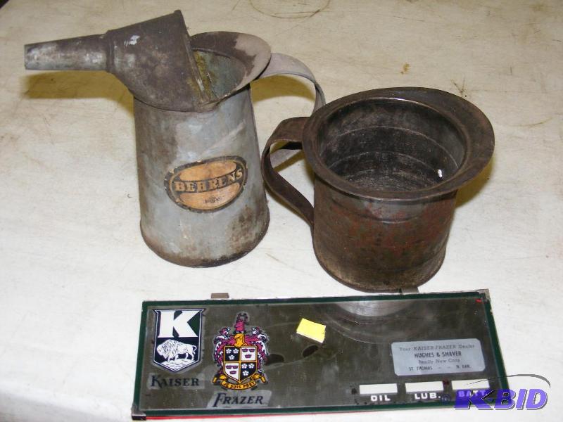 Old Behrens Oil Can, Old Scoop and Old Car Vi...