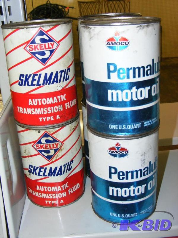 4 Amoco Permalub Motor oil cans 2 Skelly Skel...