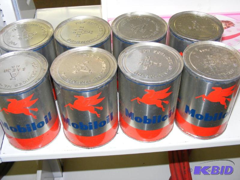8 Mobil Oil cans, SAE 30 some denting on thes...