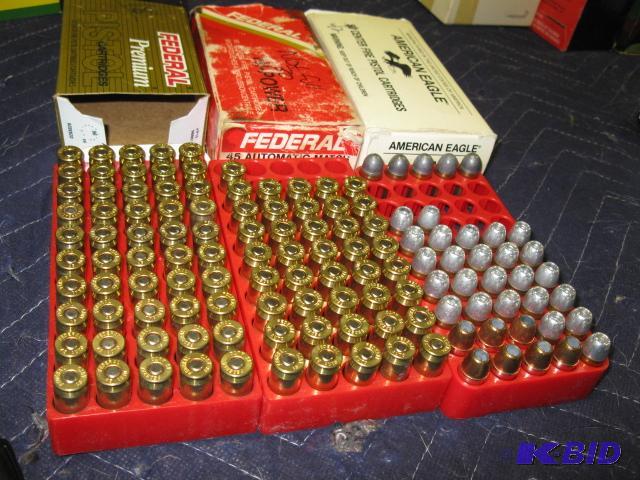 128 rounds of Misc 45 ACP ammo, all brass...