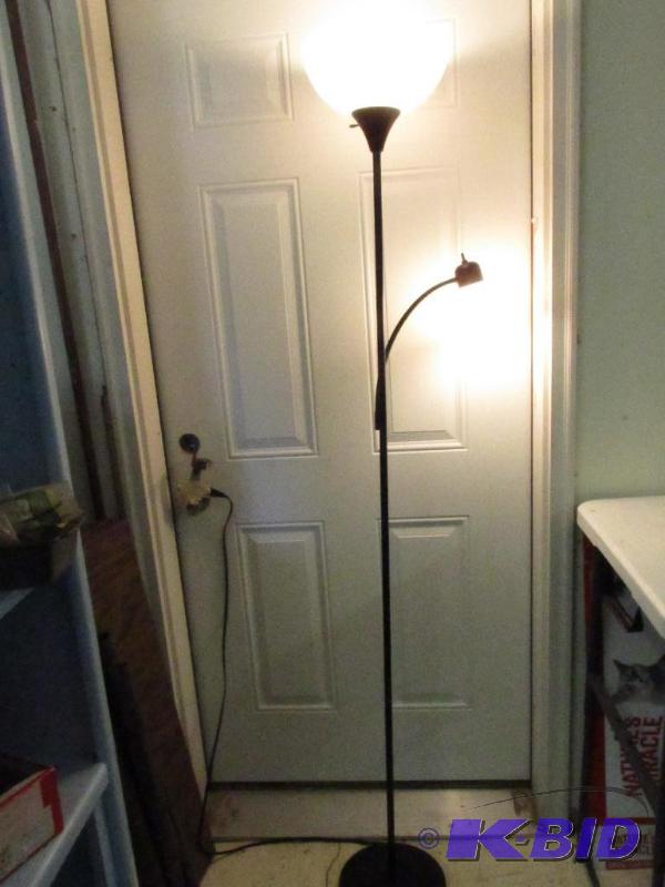lot 115 image: Black Floor Lamp with Attached Reading Lamp.