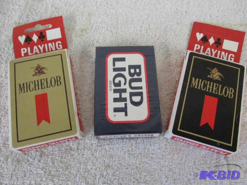 lot 145 image: Three Packs of Playing Cards With Beer Advertising. New in Boxes