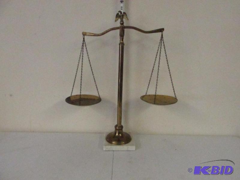 lot 38 image: Brass and Marble Scales with Eagle Top
