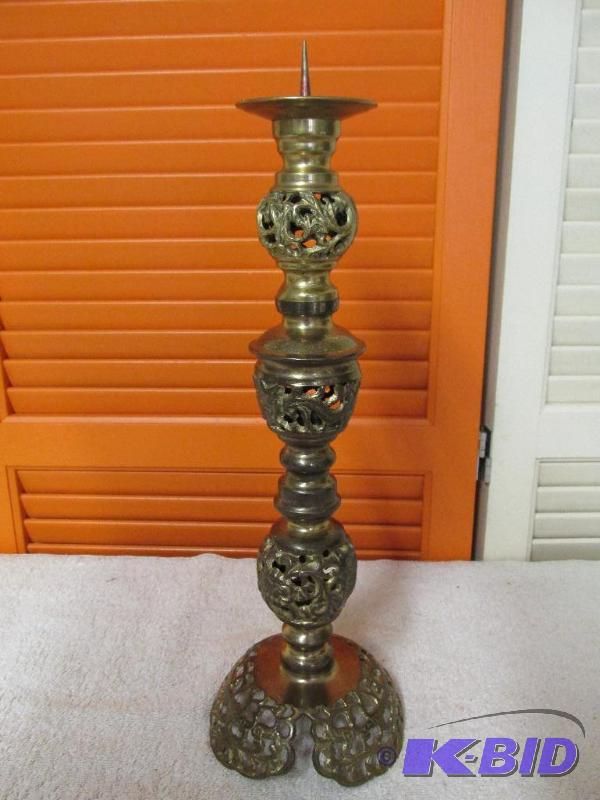 lot 53 image: Large Filigree Brass Candle Stick