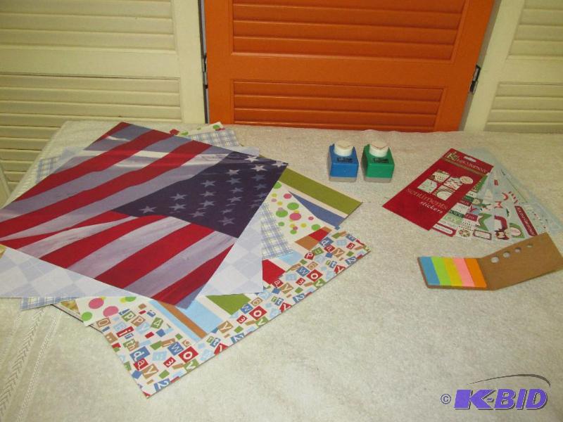 lot 64 image: Large Lot 12 x 12 Scrapbook Paper, Stickers, 2 Corner Cutters