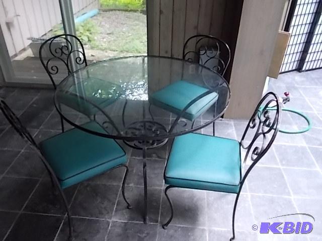 43&quot Round GlassWrought Iron Patio Set W...