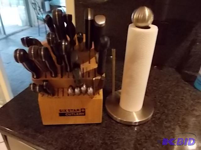 Assorted Knives, Knife Block, Paper Towel Hol...