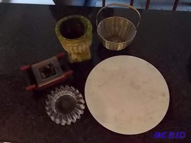 Marble Lazy Susan Trivet, Assorted Vases...