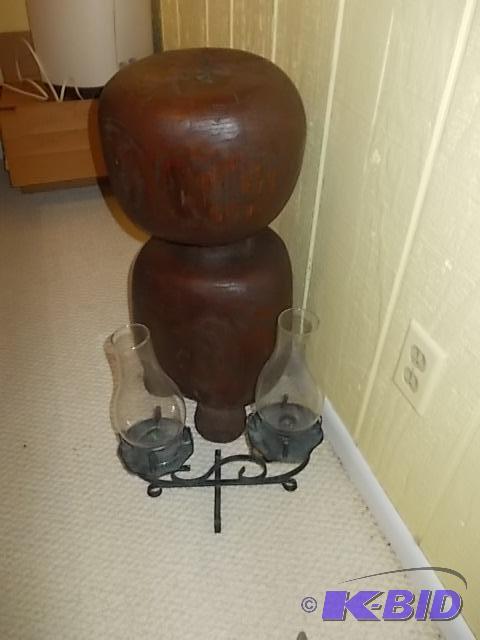 Crafted Stump Table, Double Hurricane Candle...
