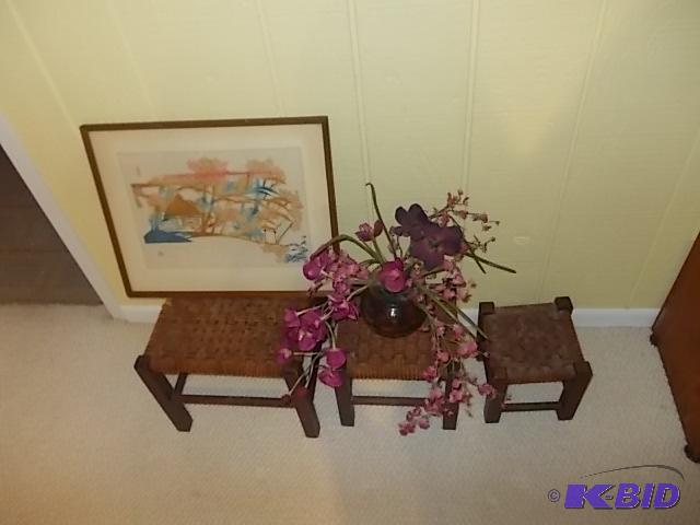 Set Of 3-Small Step Tables, Asian Picture, Va...