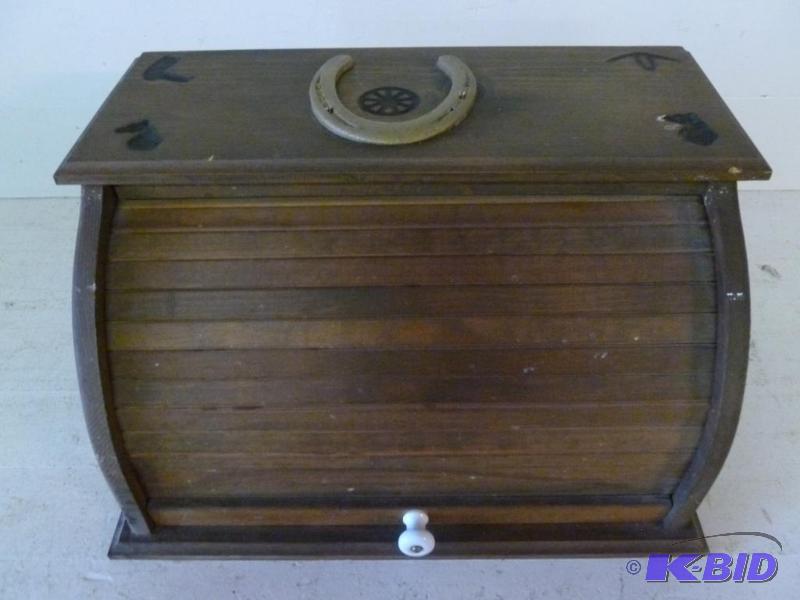 Solid wood western themed roll top bread box ...