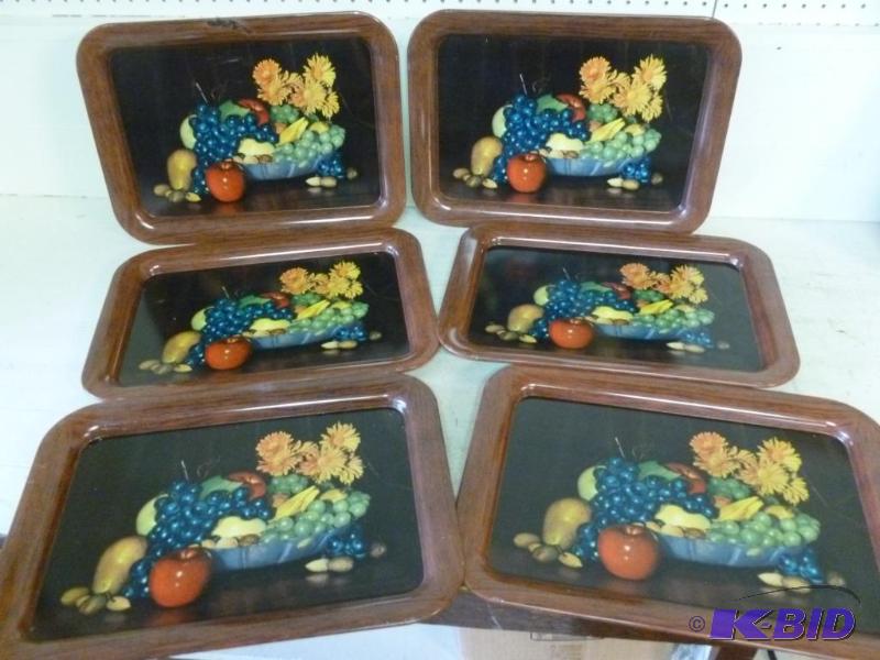Lot of six vintage matching metal t.v serving...