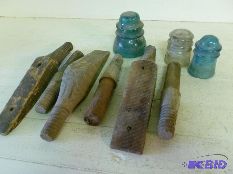 This lot consists of six antique wooden insul...