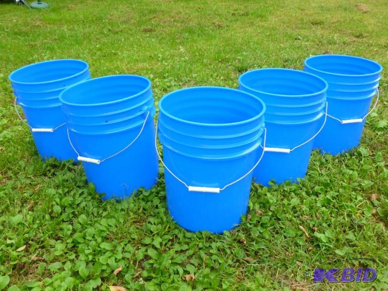 Lot of five - 5 gallon plastic pails with met...
