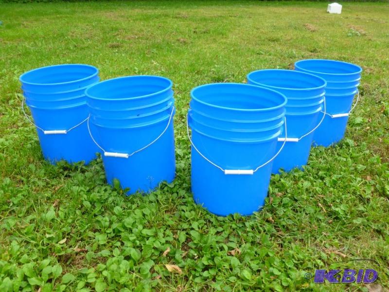 Lot of five - 5 gallon plastic pails with met...