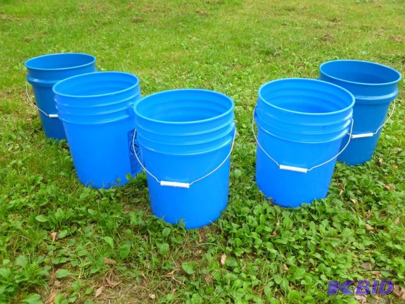Lot of five - 5 gallon plastic pails with met...