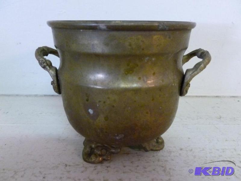 Vintage double handled footed brass pot decor...
