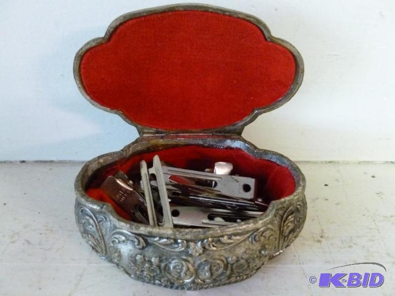 Vintage embossed white cast brass flip lid ri...