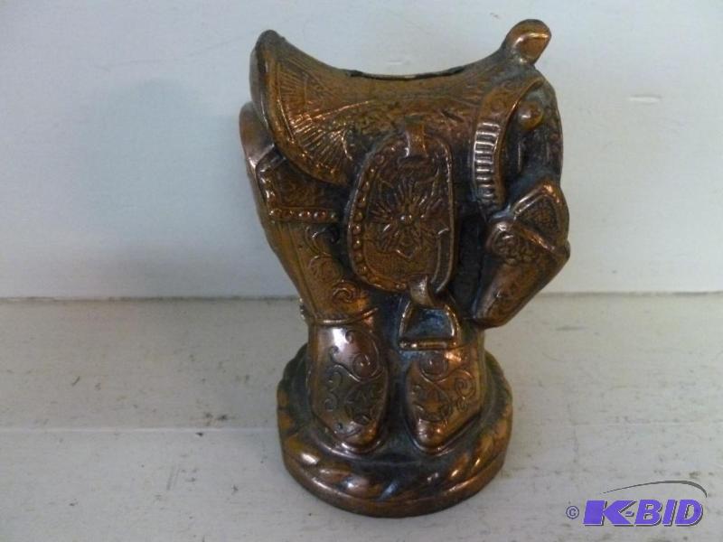 Vintage cast brass horse saddle coin bank tha...